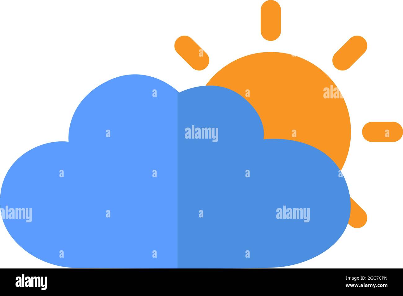 Blaue Wolke mit Sonne, Symbolillustration, Vektor auf weißem Hintergrund Stock Vektor