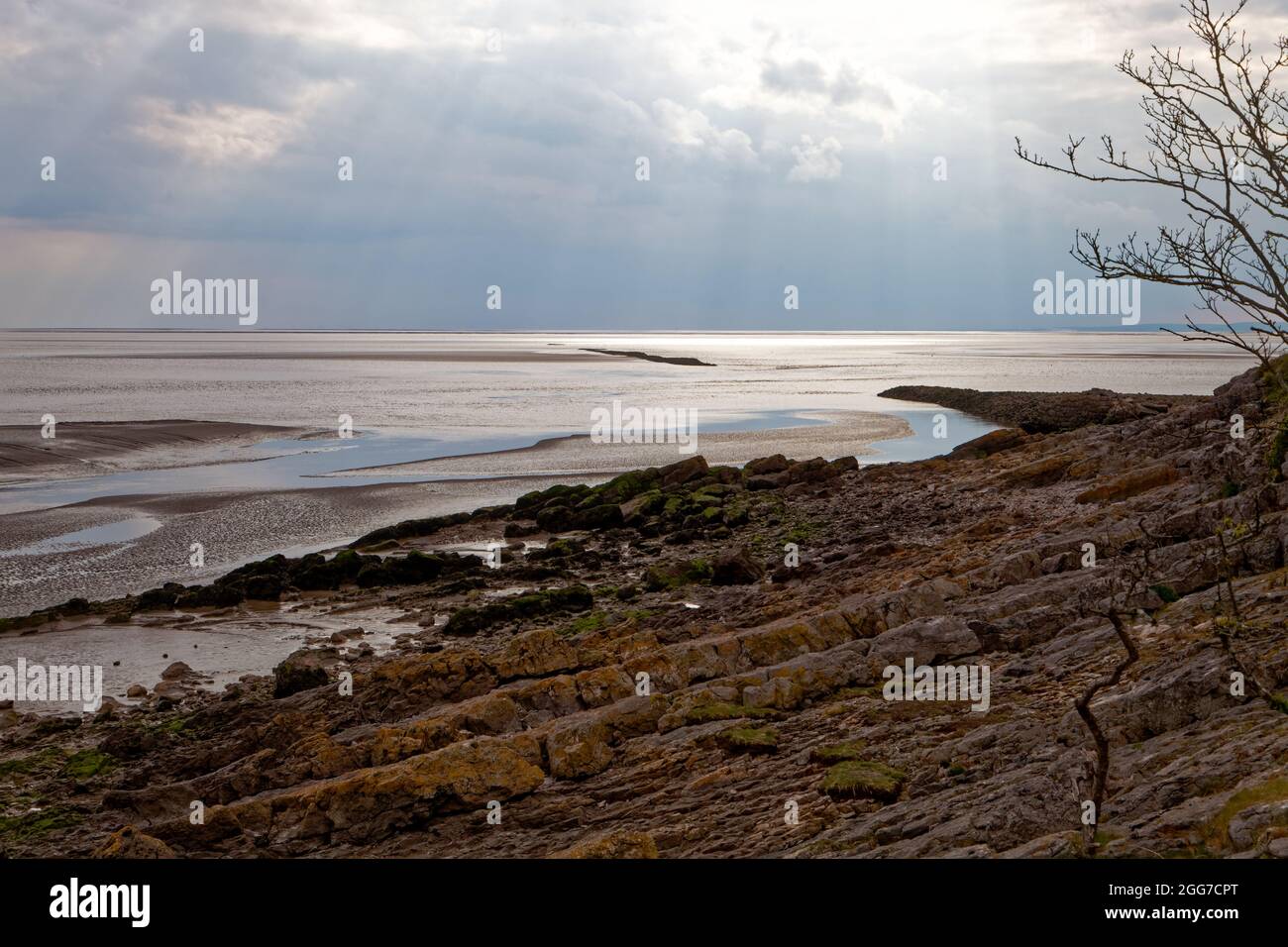 Malerischer Blick bei Ebbe auf die Morecambe Bay von nahe Jenny Brown's Point Stockfoto