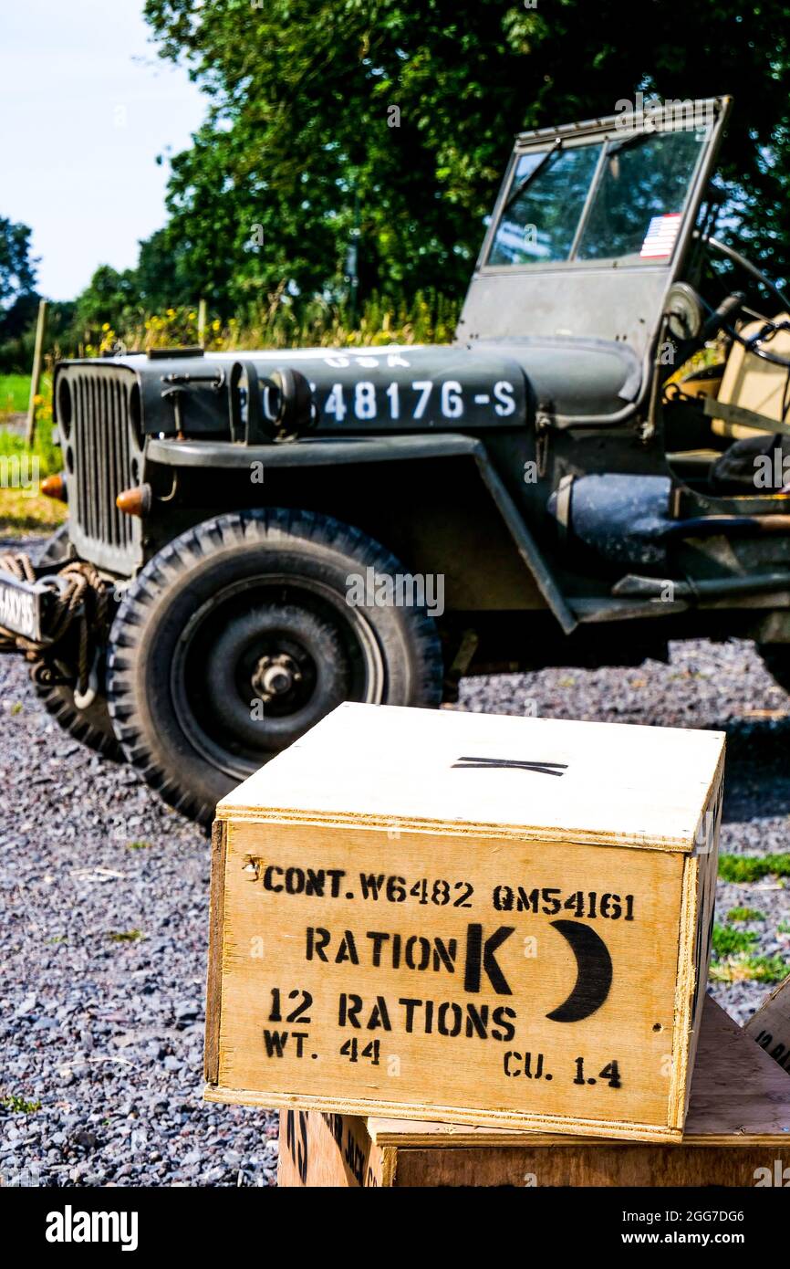 Amerikanischer Jeep des Zweiten Weltkriegs, Calvados, Normandie-Region, Nordwestfrankreich Stockfoto