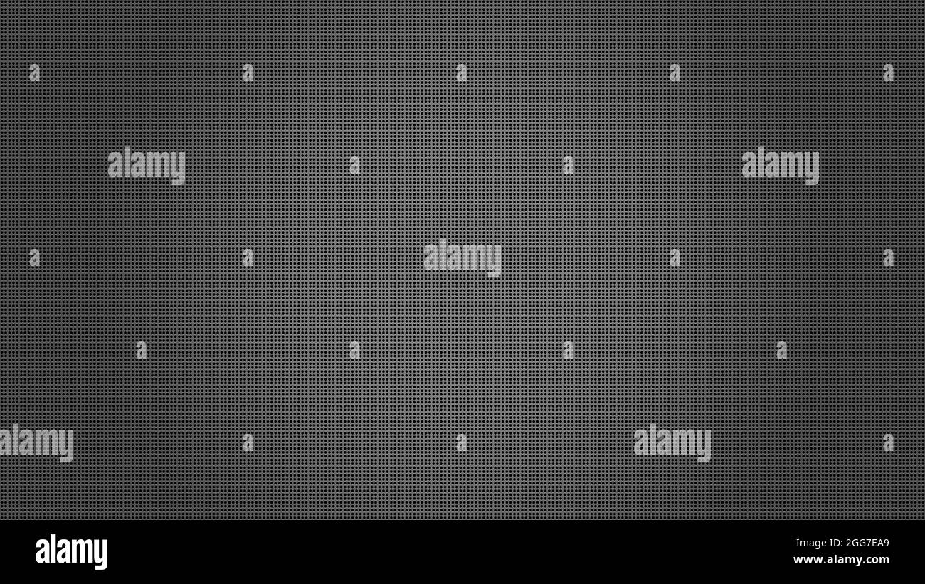 Technologiehintergrund mit nahtlosem Lochmuster auf grauem Hintergrund mit weichem Lichtradiuseffekt Stockfoto