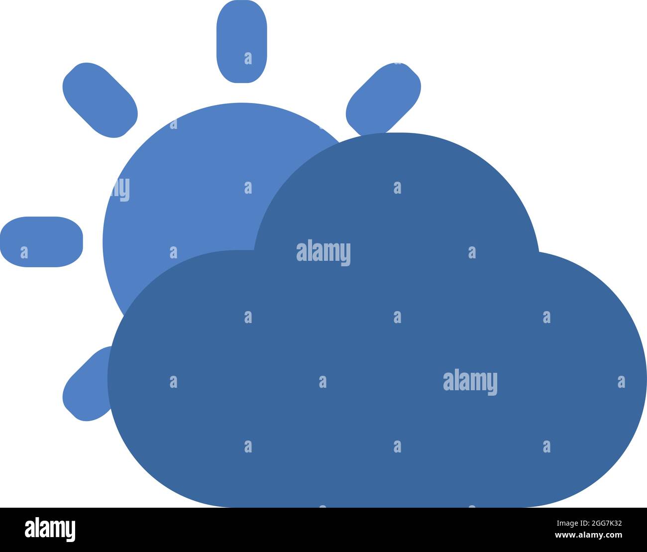 Blaue Wolke und Sonne, Symbolillustration, Vektor auf weißem Hintergrund Stock Vektor