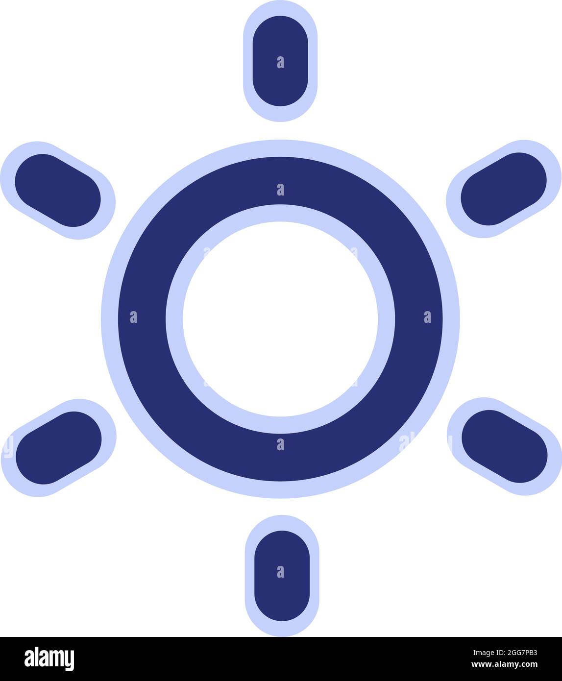 Blaue Sonne, Symboldarstellung, Vektor auf weißem Hintergrund Stock Vektor