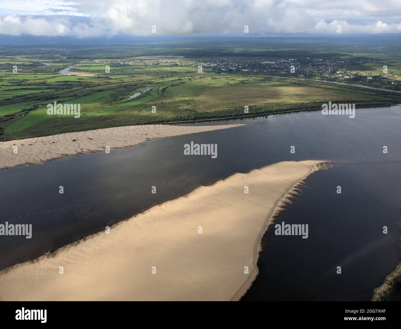 Sandbänke an der Weichsel, fotografiert von einer Drohne Stockfoto