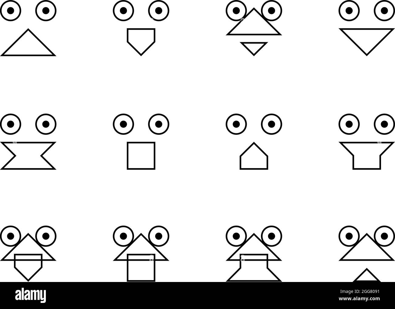 Satz von Emoticon-Gesichtern, Illustration, auf weißem Hintergrund. Stock Vektor