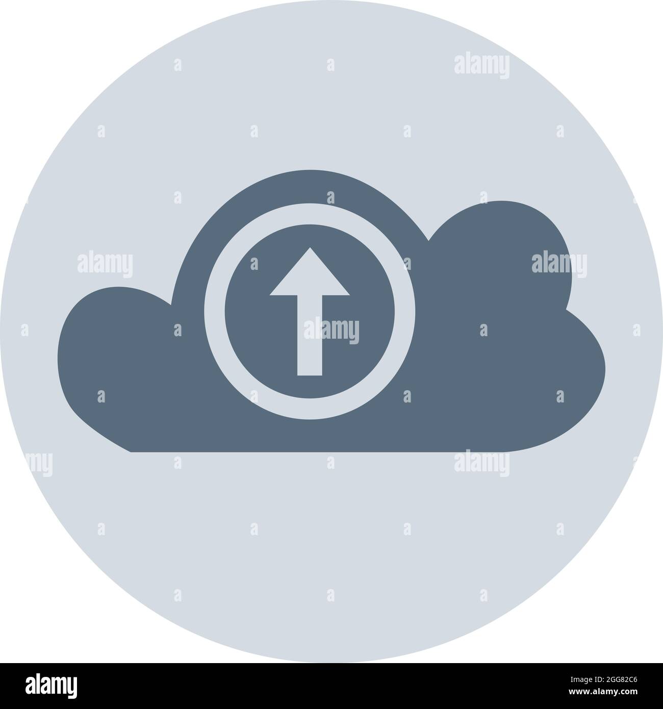 Wolke mit Upload-Schild, Illustration, auf weißem Hintergrund. Stock Vektor