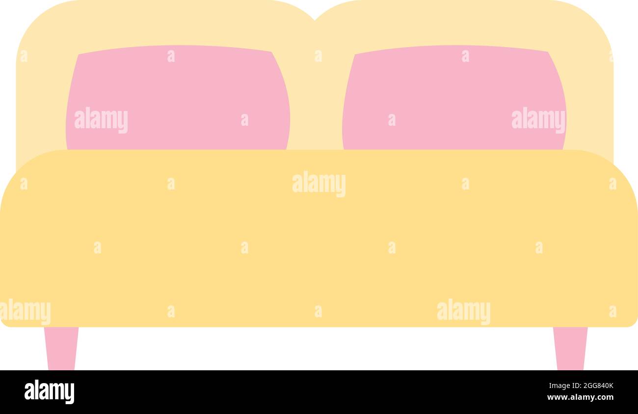 Gelbes Doppelbett, Illustration, auf weißem Hintergrund. Stock Vektor