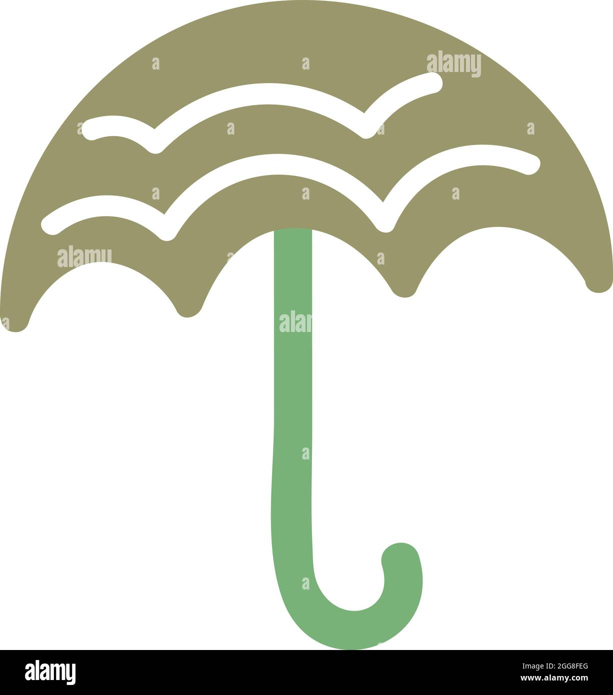 Schmutziger grüner Regenschirm mit weißen Streifen, Illustration, Vektor auf weißem Hintergrund. Stock Vektor