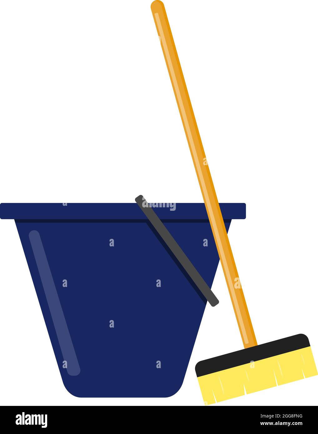 Blauer Eimer mit Besen, Illustration, Vektor auf weißem Hintergrund Stock Vektor Blauer Eimer mit Besen, Illustration, Vektor auf weißem Hintergrund Stock Vektor