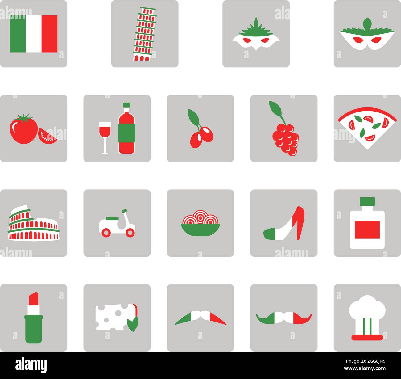 Italienische Kultur, Illustration, Vektor, auf weißem Hintergrund. Stock Vektor