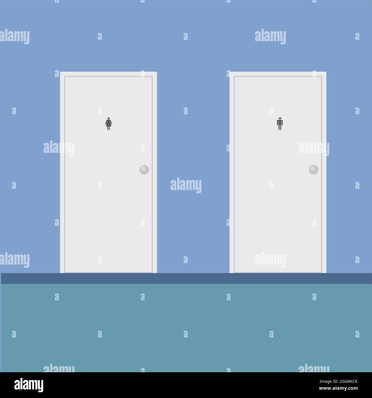 Waschraumtüren, Illustration, Vektor auf weißem Hintergrund. Stock Vektor