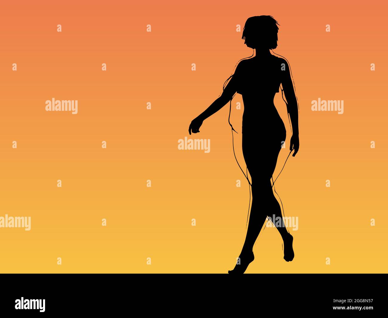 Konzeptionelle Fett übergewichtig übergewichtig fettleibig weiblich vs schlank fit gesunden Körper nach Gewichtsverlust oder Ernährung mit Muskeln dünn junge Frau über Sonnenuntergang. Fitness Stockfoto