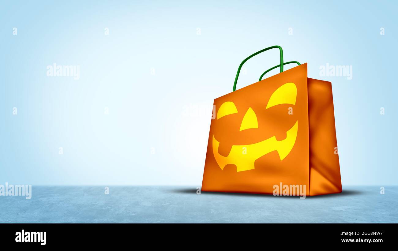 Halloween Tasche als Jack o Laterne Kürbis als Herbst Symbol für Trick or Treat Herbstjahresfeier. Stockfoto