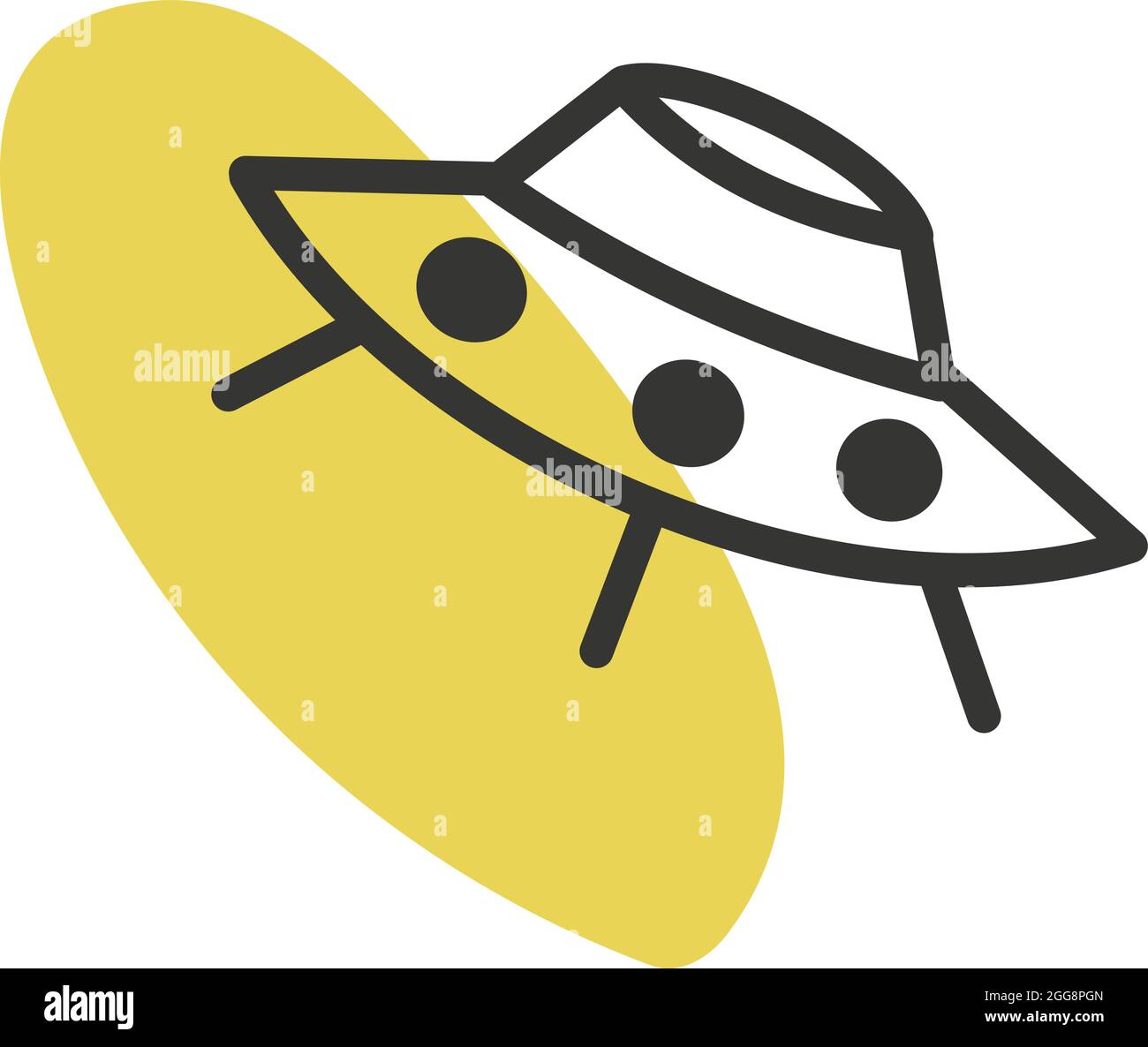 Gelbes Alien-Schiff, Illustration, Vektor, auf weißem Hintergrund. Stock Vektor