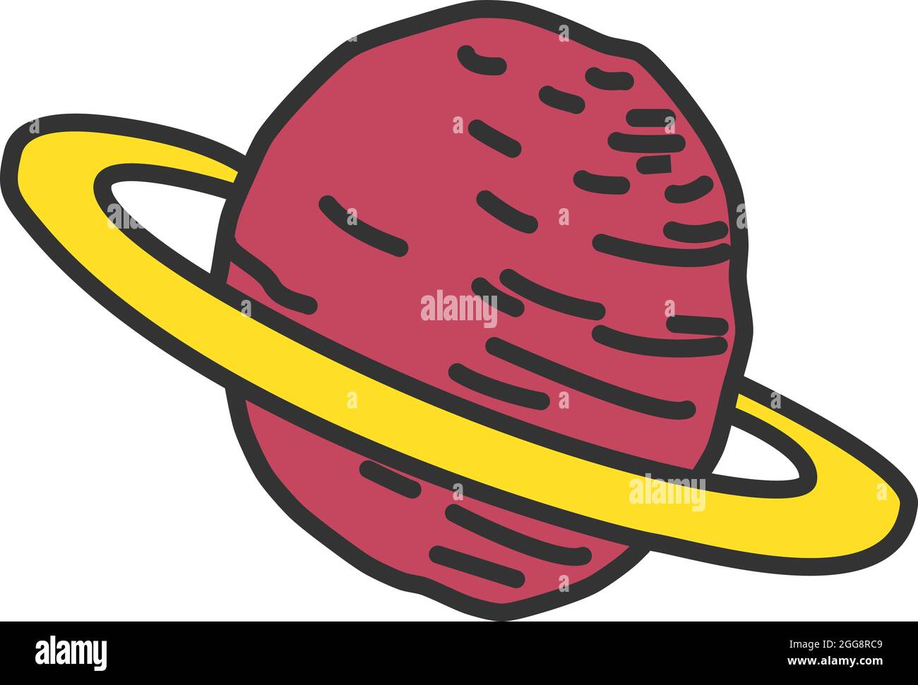 Roter Planet mit Ring, Illustration, Vektor, auf weißem Hintergrund. Stock Vektor