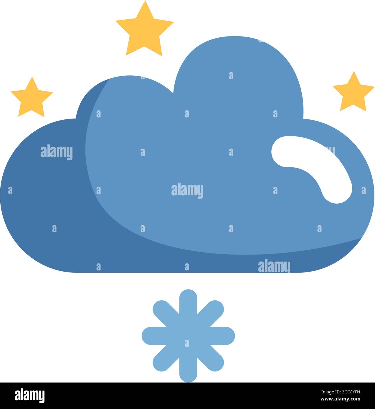 Verschneite Wolke mit Sternen, Illustration, Vektor, auf weißem Hintergrund. Stock Vektor