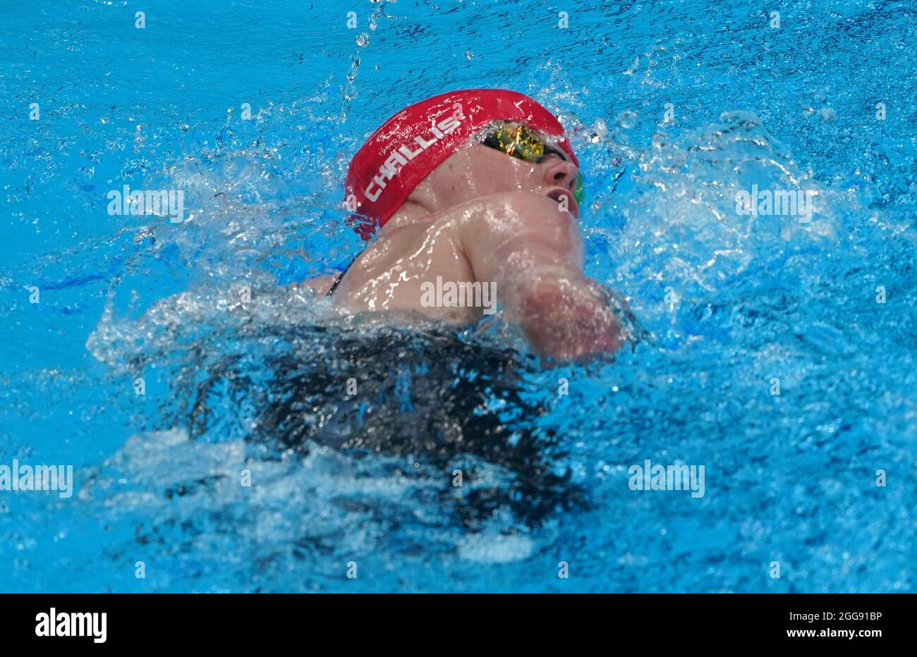 Tokio, Japan. August 2021. Paralympics: Paraschwimmen, Frauen, 100 m Freistil, im Tokyo Aquatics Center. Ellie Challis (Großbritannien). Kredit: Marcus Brandt/dpa/Alamy Live Nachrichten Stockfoto
