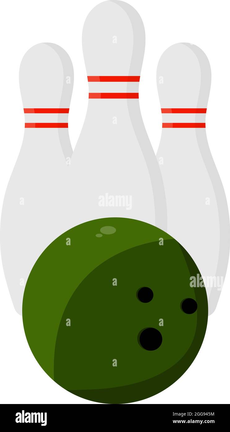 Bowling Ball und Pins, Illustration, Vektor auf weißem Hintergrund. Stock Vektor