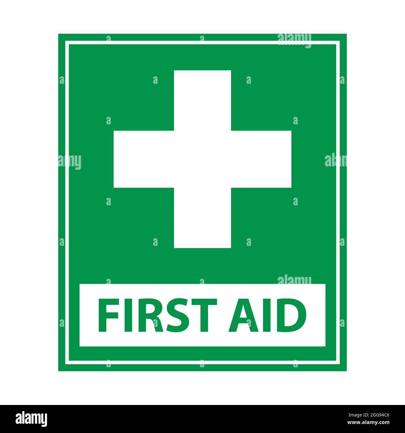 Erste-Hilfe-Zeichen und weißes Kreuz auf grünem Hintergrund Symbolvektor für Grafikdesign, Logo, Website, Social Media, mobile App, UI-Abbildung Stock Vektor