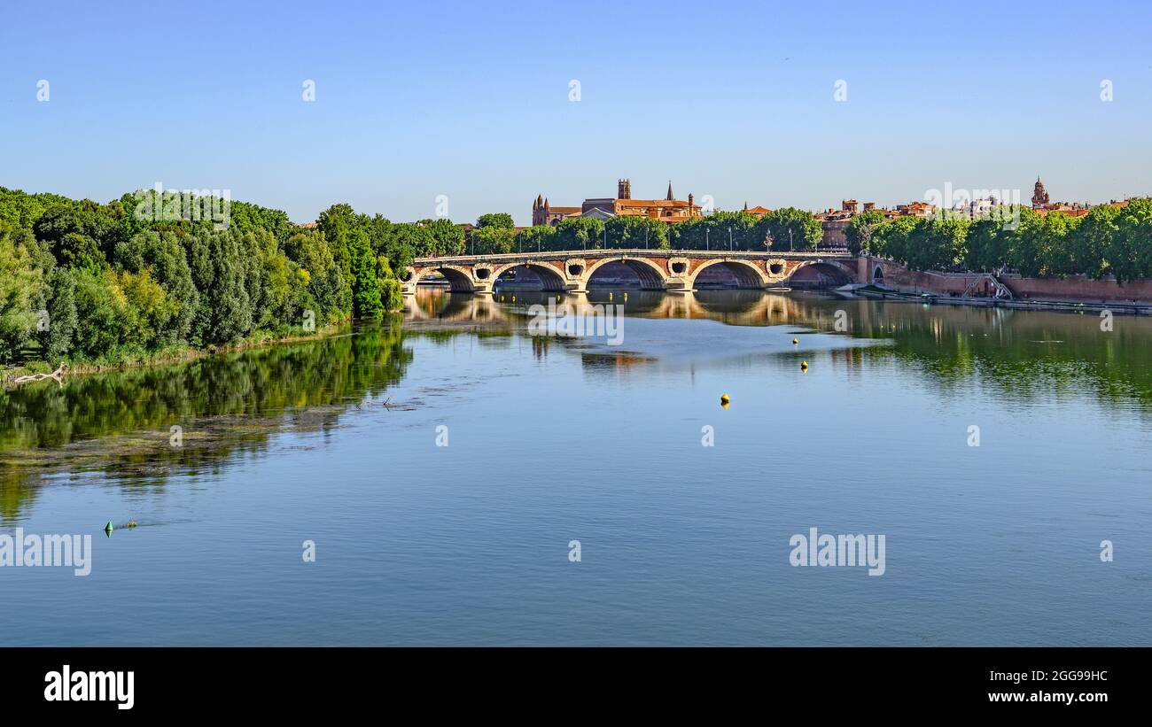 Der Fluss Garonne mit Pont Neuf und der Altstadt von Toulouse, Südfrankreich Stockfoto