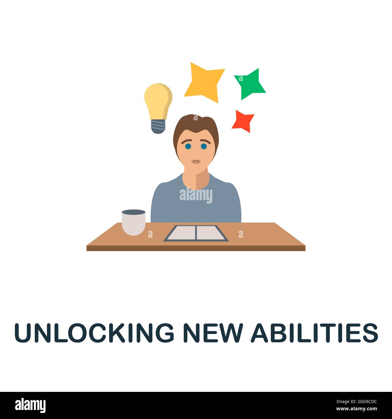Flaches Symbol für das Entsperren neuer Fähigkeiten. Farbiger Schild aus der Personality Kollektion. Kreative Entsperrung Neue Fähigkeiten Symbol Illustration für Web-Design Stock Vektor