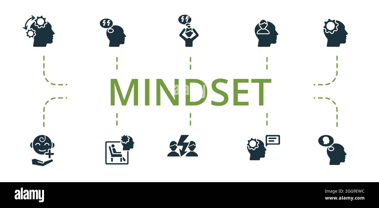 Symbol für Denkweise eingestellt. Enthält editierbare Symbole wie Therapie, Ängste, Persönlichkeit und mehr. Stock Vektor