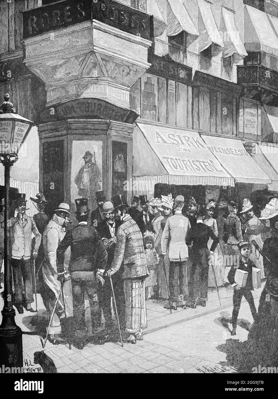 Straßenszene an einer lebhaften Ecke in Wien, Österreich, Europa, Hauptstädte der Welt, historische Illustration 1897 Stockfoto
