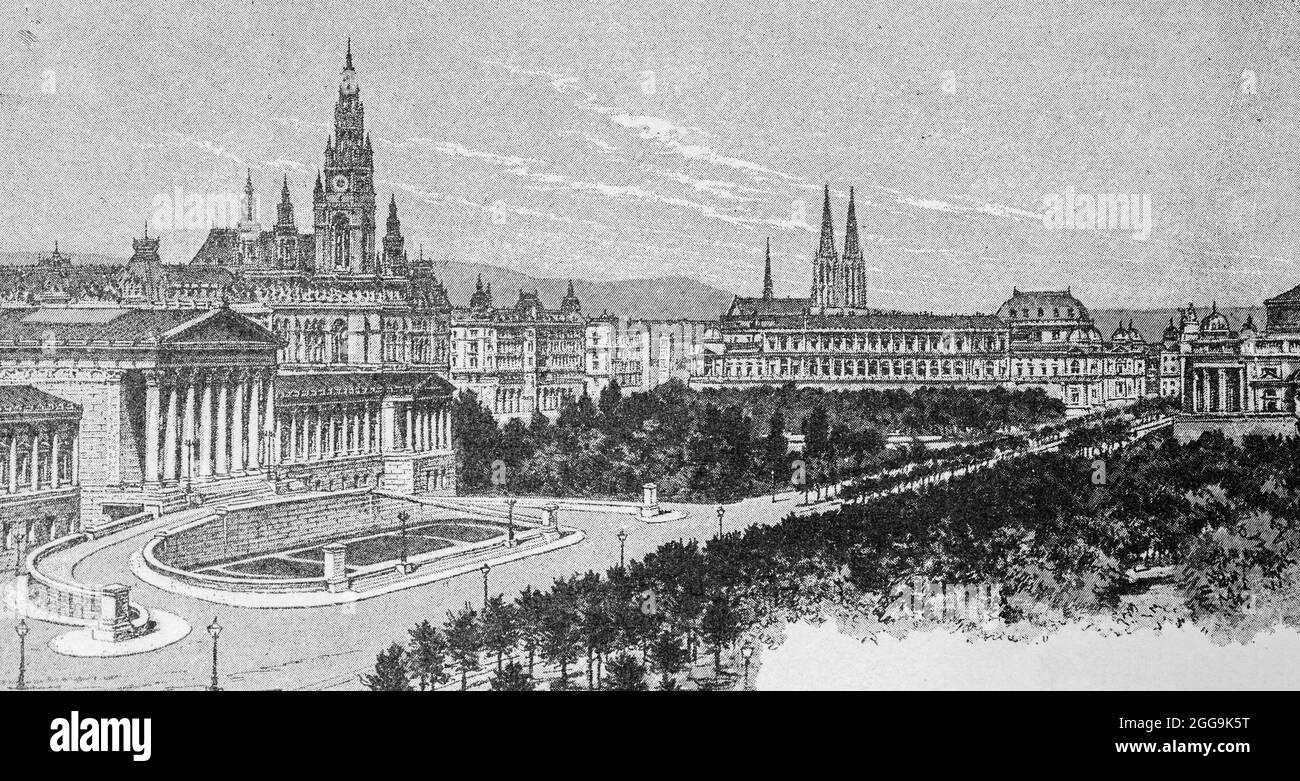 Parlament und Franzensring Straße, Wien, Österreich, Europa, Hauptstädte der Welt, Historische Abbildung 1897 Stockfoto