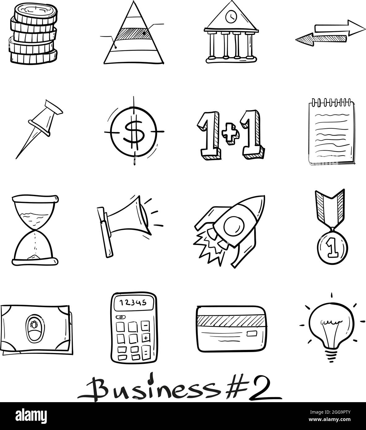 Business und Marketing Set Icons Hand gezeichnet in Doodle-Stil isoliert. Stock Vektor