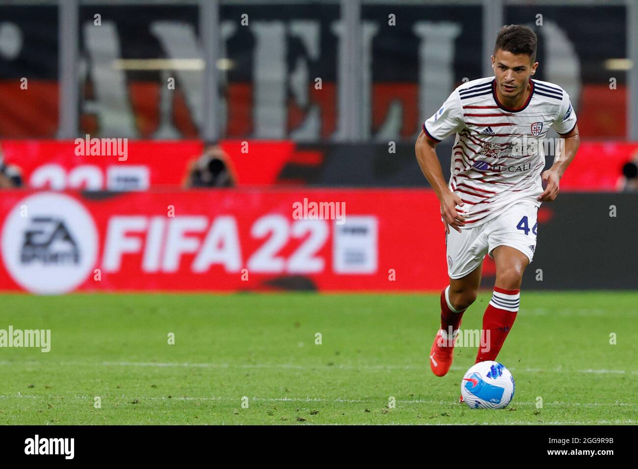 Mailand, Italien. August 2021. Andrea Carboni (Cagliari Calcio) in Aktion während AC Milan vs Cagliari Calcio, Italienische Fußballserie A Spiel in Mailand, Italien, August 29 2021 Quelle: Independent Photo Agency/Alamy Live News Stockfoto