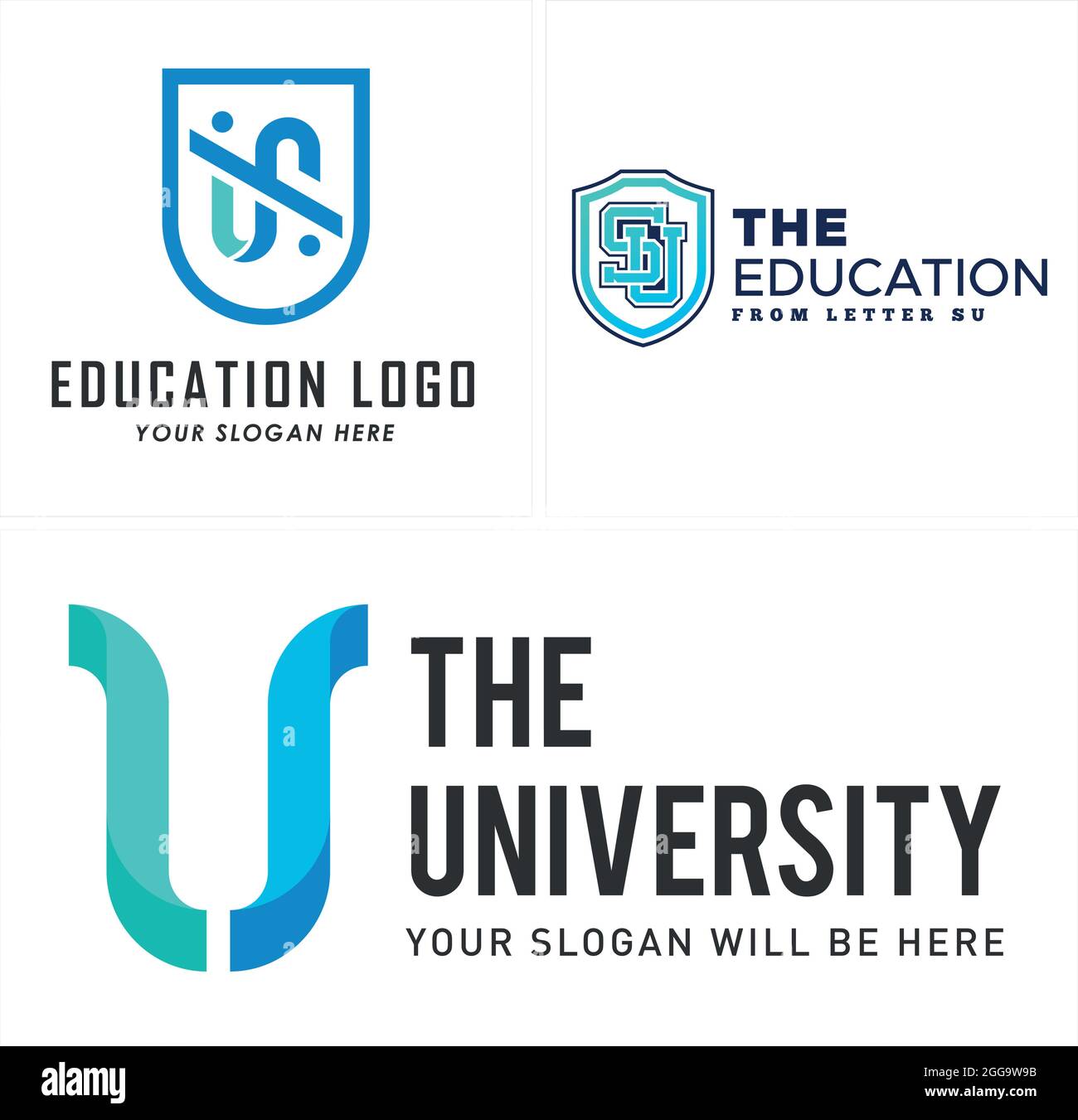 Logo mit Schild und Schriftzug „SU Education“ Stock Vektor