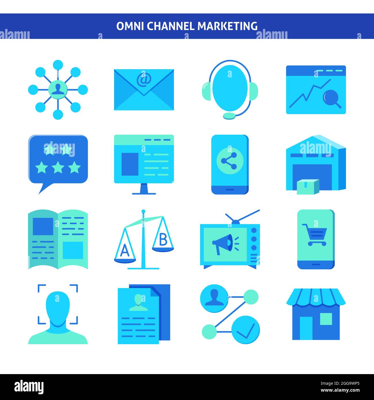 Omni Channel-Marketing-Symbol in flachem Design. Vektorgrafik. Stock Vektor