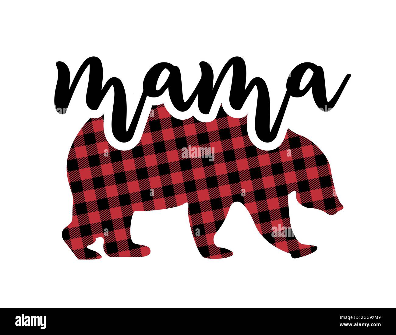 Mama Bear - Handgemachtes Kalligraphie-Zitat mit Büffelmuster Bär. Gut für Geburtstagsgeschenk, Poster, Textil, Geschenk. Bear Family Label mit einfacher Hand dr Stock Vektor