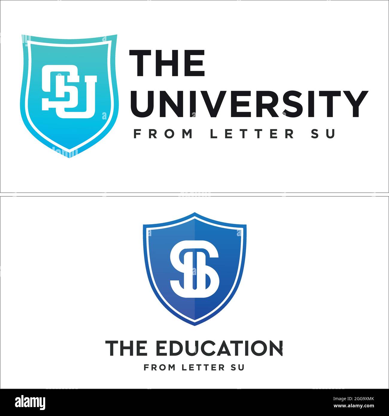 Schild für das Logo der Bildungsuniversität mit dem Buchstaben SU-Symbolvektor Stock Vektor