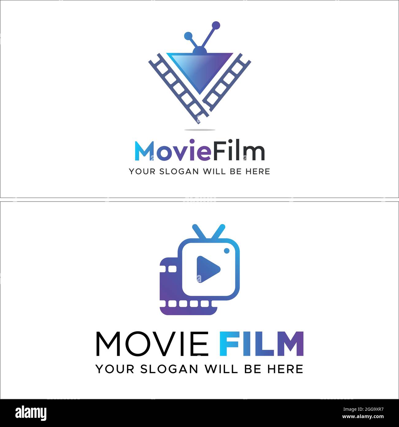 Entertainment Arts Film mit Filmstreifen und Play-Taste Symbol Vektor-Logo-Design Stock Vektor