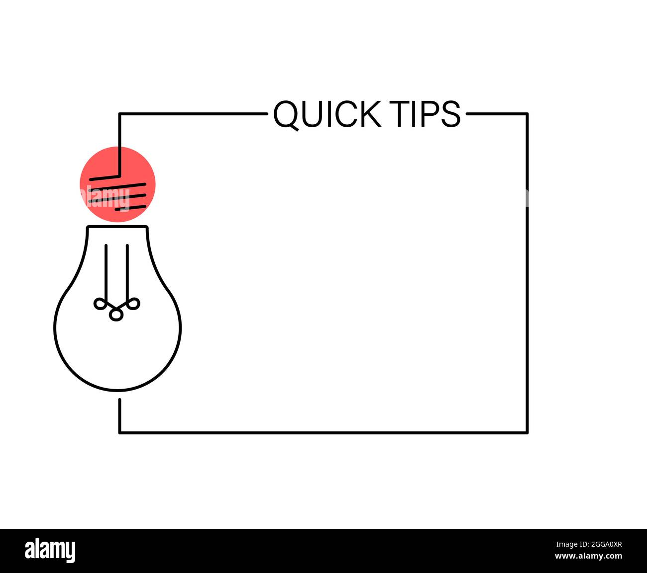 Symbol „Minimale QuickInfos“ mit Glühlampe. Flacher linearer Trend einfaches Logo grafisches Webbanner-Design isoliert auf Weiß Stock Vektor