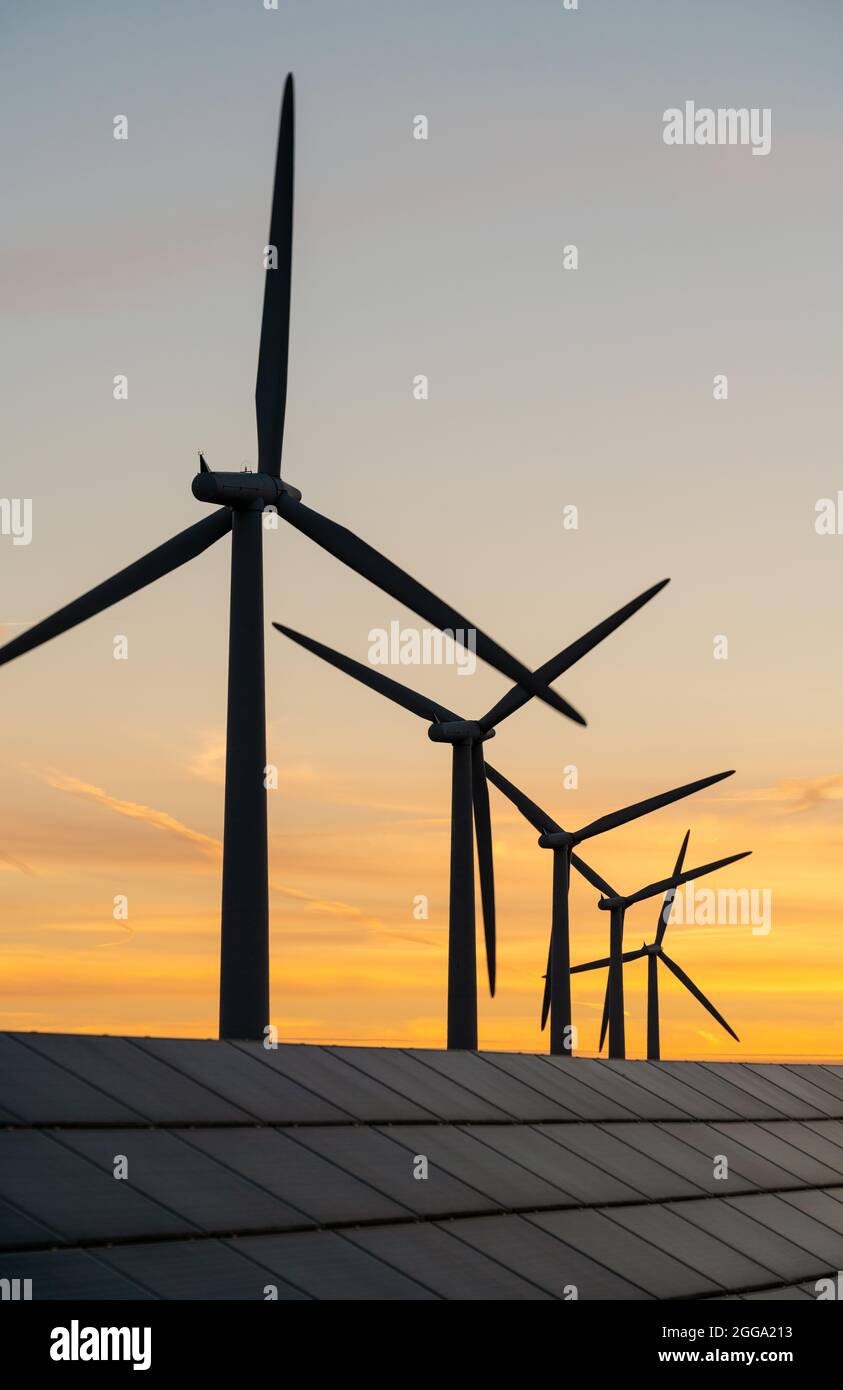 Energiegenerater von Windenergieanlagen im Windpark Stockfoto
