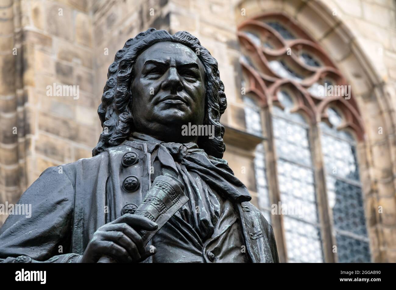 Denkmal für den Thomaskantor und Komponisten Johann Sebastian Bach vor der Thomaskirche in Leipzig Stockfoto