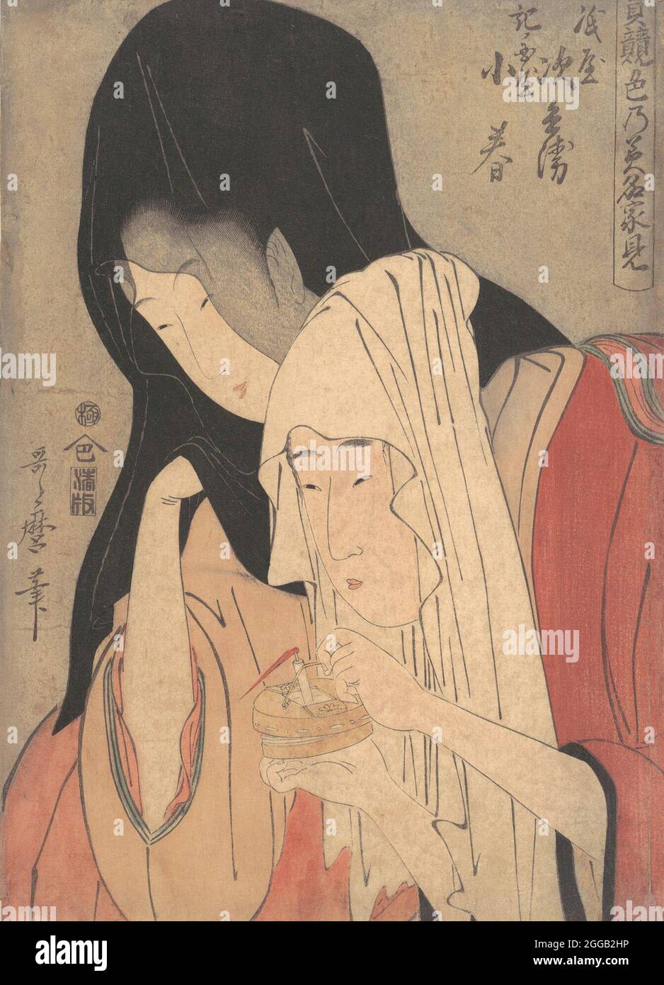 Jihei von Kamiya Eloping mit Koharu von Kinokuniya, Anfang des 19. Jahrhunderts. Stockfoto