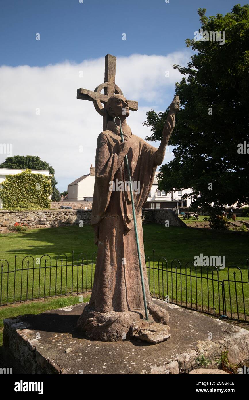 St. Aiden Statue Lindisfarne, Holy Island, Northumberland, England. Stockfoto
