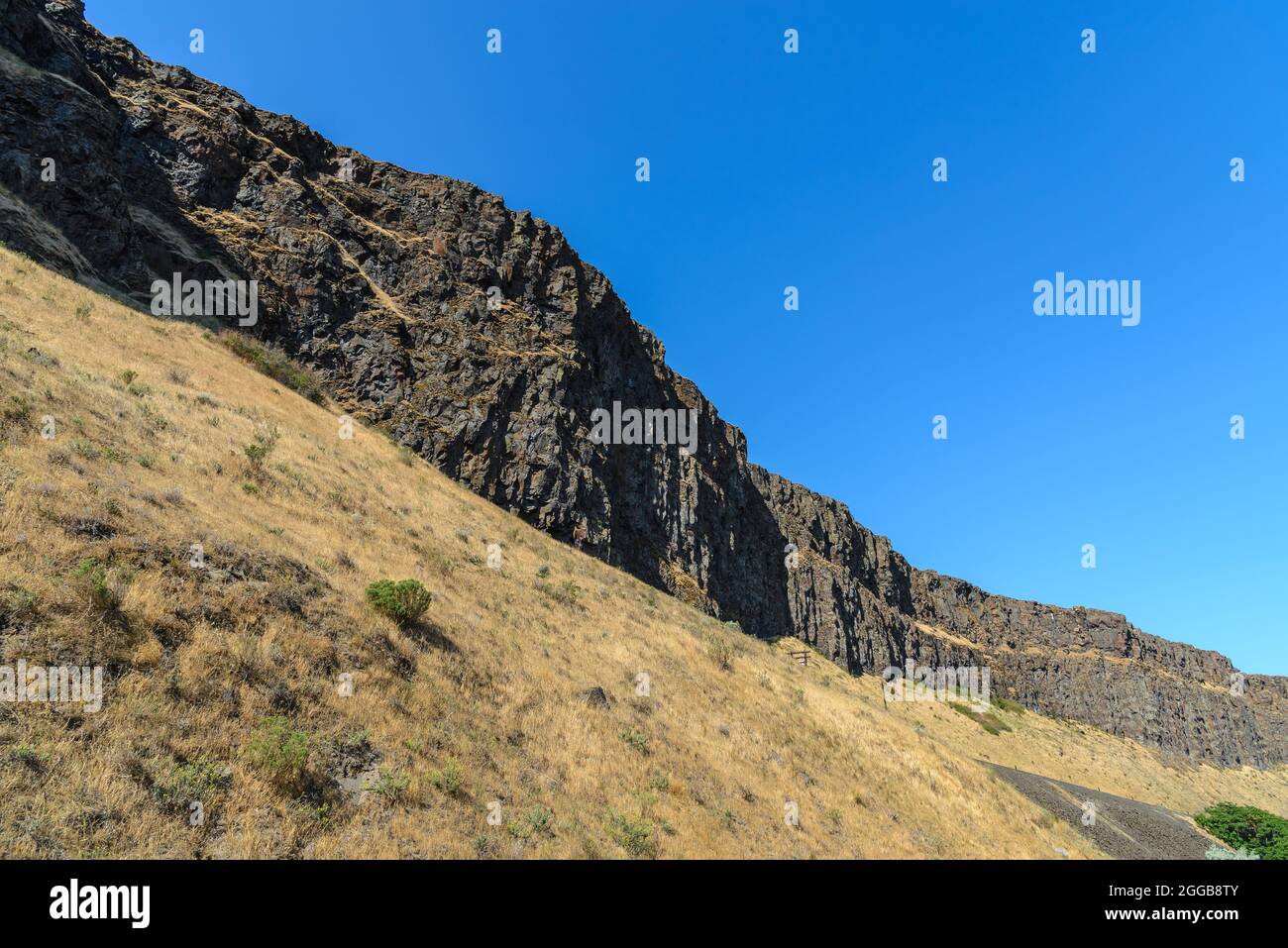 Dicke Basaltschichten sind die Ergebnisse des Basaltflusses am Columbia River, der während der späten Miozän-Epoche ausbrach. Oregon, USA. Stockfoto