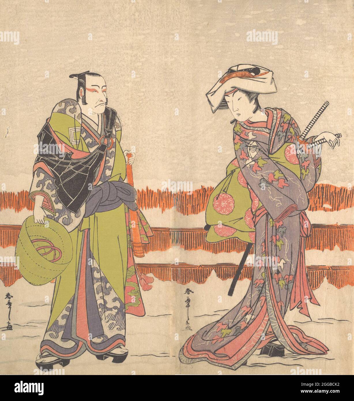 Ichikawa Danjuro Fünfter als Komuso mit einem Korbhut in der rechten Hand, ca. 1775. Stockfoto