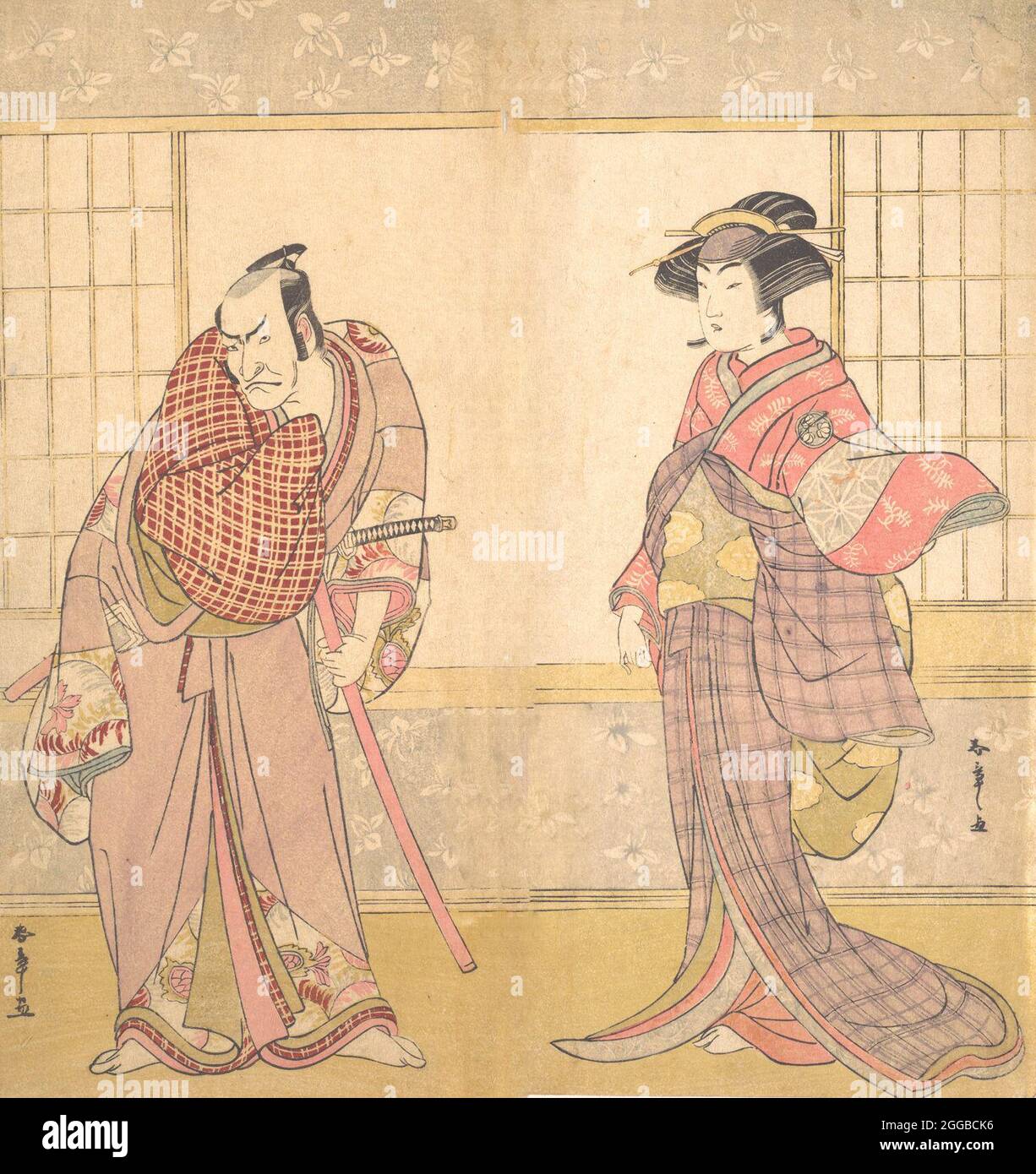 Der fünfte Ichikawa Danjuro als Mann, der in einem Raum steht, ca. 1780. Stockfoto
