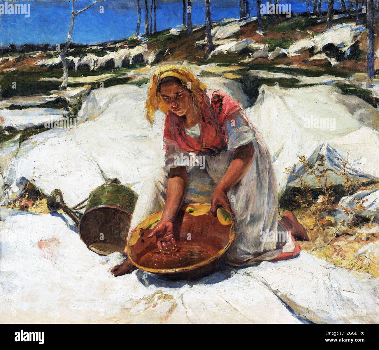 A Corar a Roupa (Blonding Clothes) von José Malhoa (1855-1933), Öl auf Leinwand Stockfoto