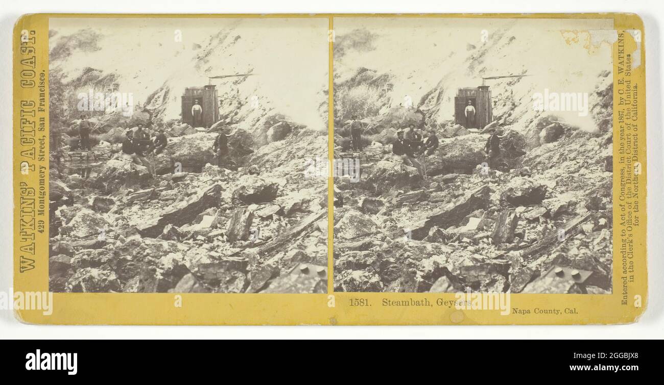 Steambath, Geyser, Napa County, Kalifornien, 1867. Ein Werk aus Albumin-Druck, Stereo, nein 1581 aus der Serie "Watkins' Pacific Coast". Stockfoto