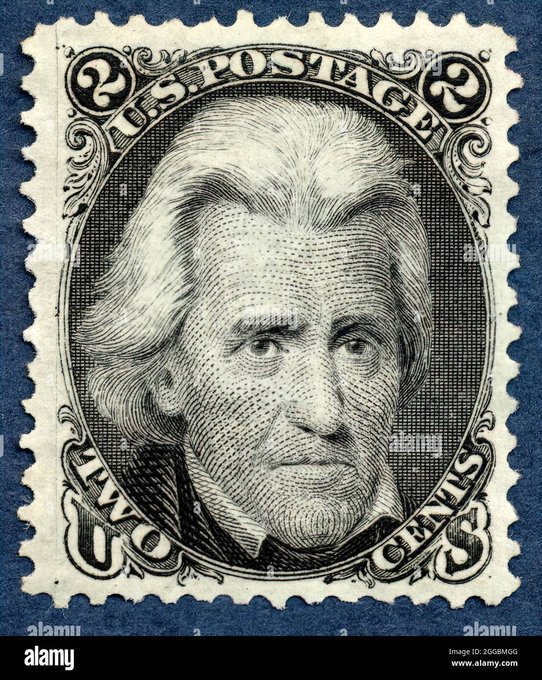 2c Andrew Jackson Neuauflage Single, 1875. Nicht verwendet; Perf 12. Stockfoto