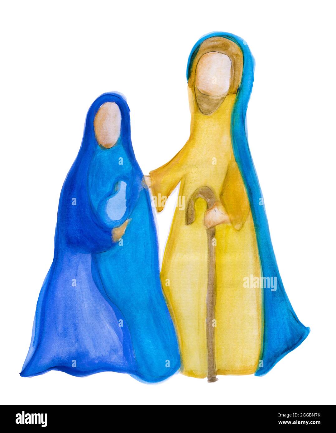 Krippe in Bethlehem. Isolierte abstrakte Aquarell handbemalte Weihnachtsszene Illustration, die die heilige Familie. Frohe Weihnachten Stockfoto