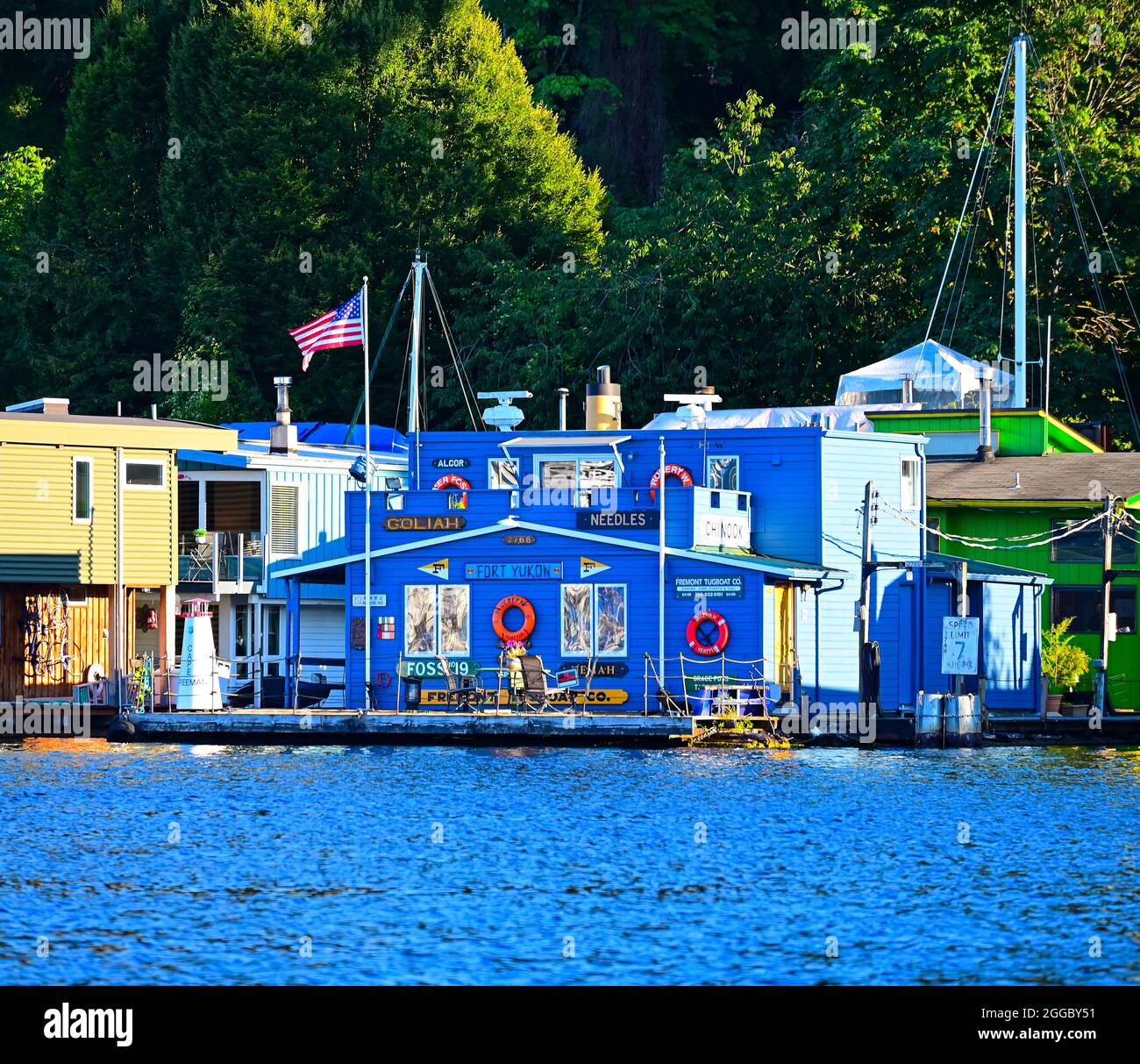 Hausboote auf dem Lake Union in Seattle Stockfoto