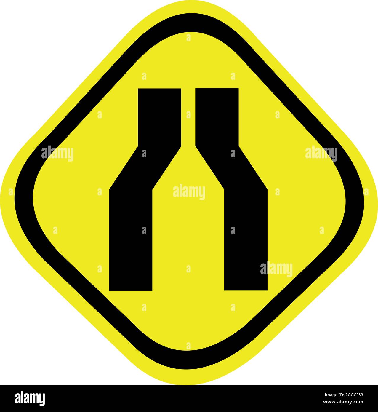 Vektor-Illustration von Straßenschild, Straße verengt sich auf beiden Seiten Stock Vektor