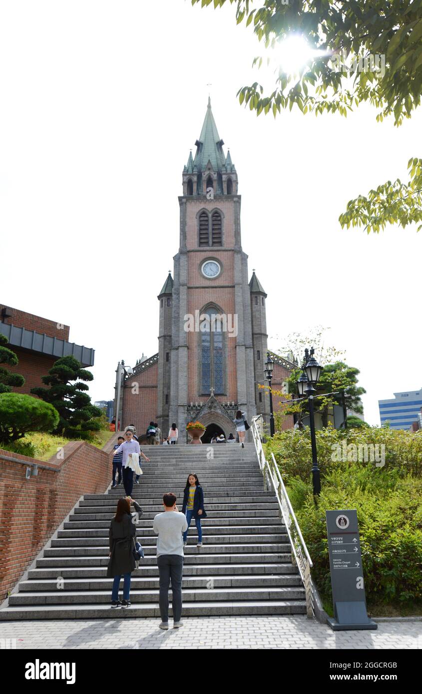 Die Myeongdong Kathedrale in Seoul, Südkorea. Stockfoto