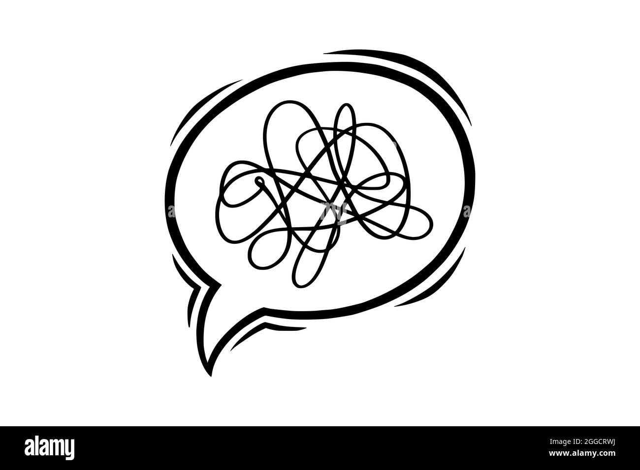 Sprechblase mit depressivem Gewirr. Handgezeichnete Textblase, um Missverständnisse und Depressionen auszudrücken. Vektorgrafik in Weiß isoliert Stock Vektor